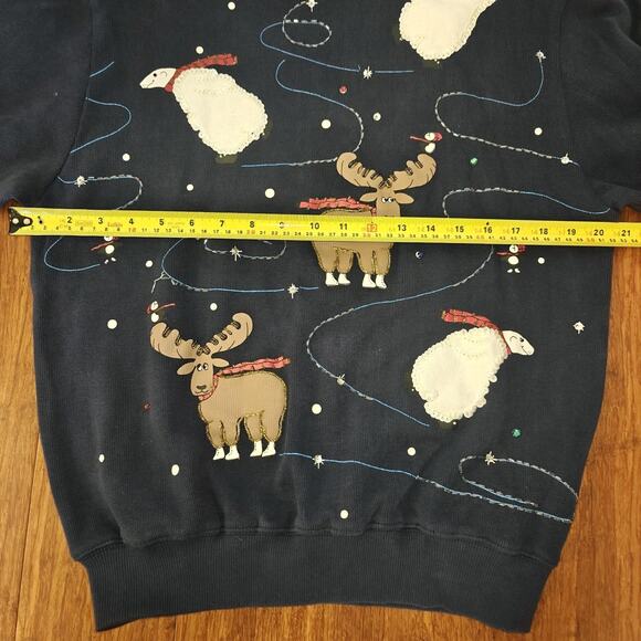Saul Away Women S Blue Skating Polar Moose Christmas Vintage Ugly Sweater Sequin - Picture 7 of 9